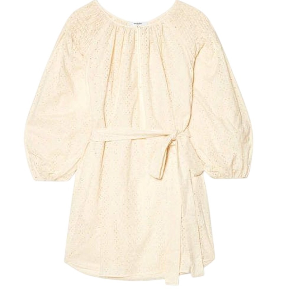 Marysia Resort Cream Eyelet Cotton Broderie Anglaise Women's M‎ Tie Waist Dress